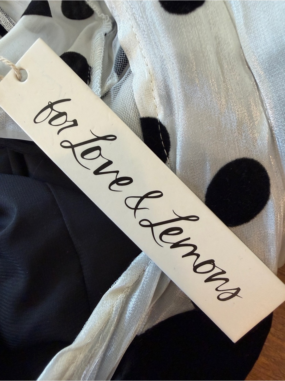 BRAND NEW - For Love & Lemons Black Mini Dress with White Polka Dot Puff Sleeves - Picture 8 of 11